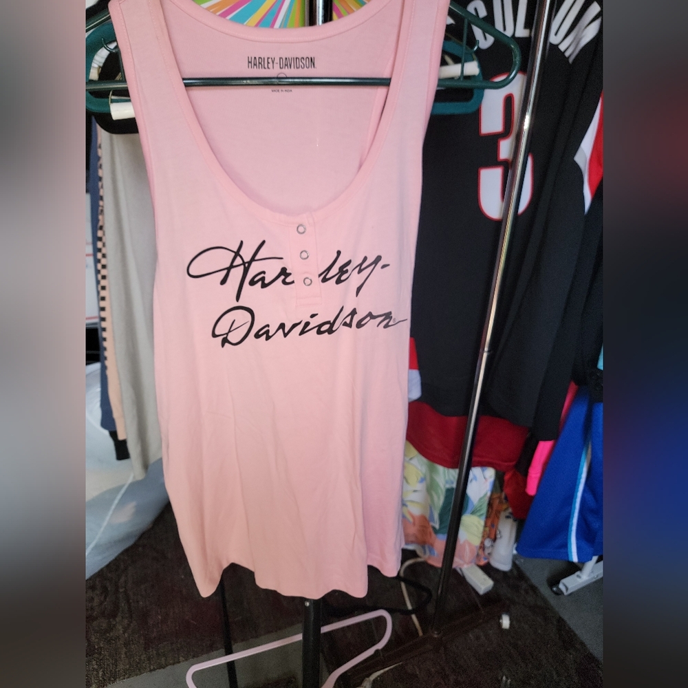 Harley-Davidson Pink Tank Top with Black Script Logo